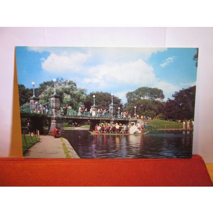 SWAN BOAT, PUBLIC GARDENS, BOSTON, MASSACHUSETTS USA unused postcard 1967 =