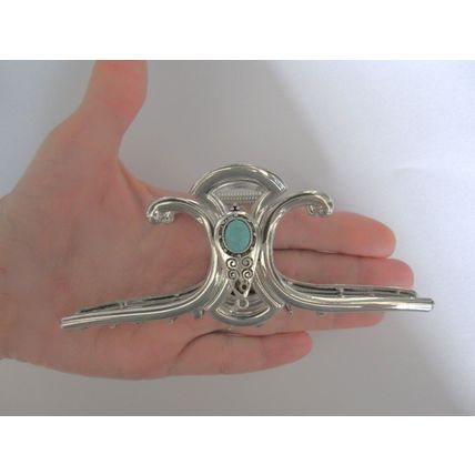 Extra large hair claw clip silver turquoise blue stone metal native western