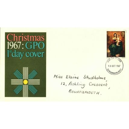 1967 Christmas, 4d, Bournemouth Postmark, UK, GPO FDC