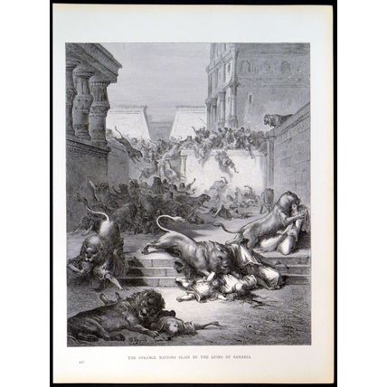 STRANGE NATIONS SLAIN BY THE LIONS OF SAMARIA 1885 Gustave Doré ENGRAVING