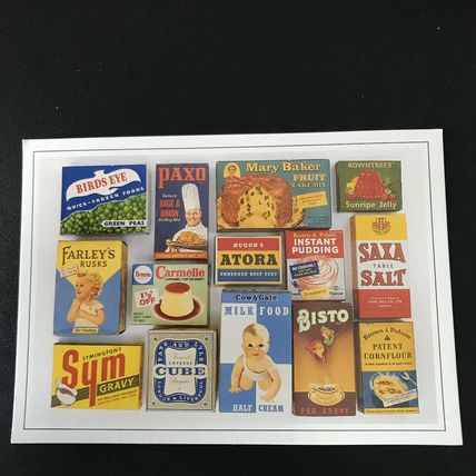 CARTONS THROUGH THE AGES Postcard No9 Vintage Birds Eye paxo Saxa Bisto boxes VG