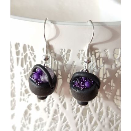 Amethyst cauldron earrings handmade polymer clay spell potion jewellery