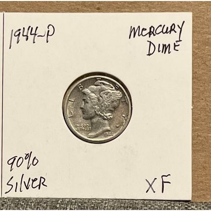 1- 1944 P ( CIR-XF) 90% SILVER WINGED LIBERTY MERCURY DIME.