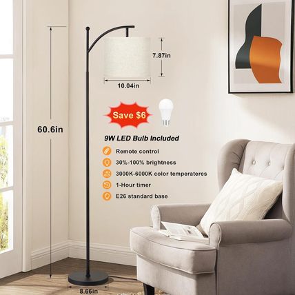 Ambimall 60" Floor Lamp with Remote Control and Stepless Dimmable Bulb, Colors T