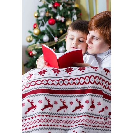 White Christmas Reindeer Snowflake Printed Sherpa Blanket