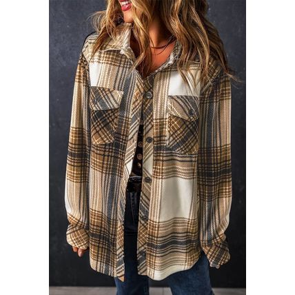 Multicolour Plaid Print Flap Pocket Button Up Shacket
