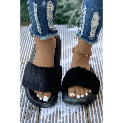 Black Plush Band Comfy Home Slippers