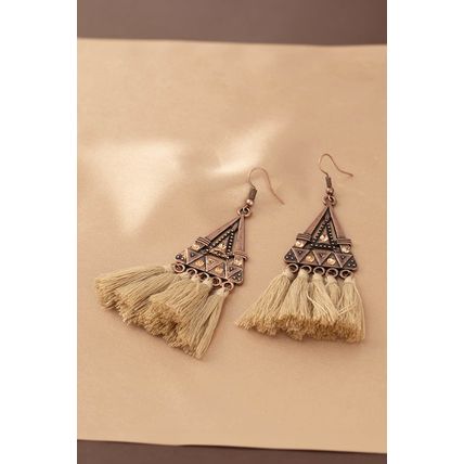 Brown Boho Triangle Metal Tasseled Earrings