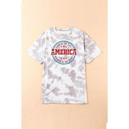 White Oversized Tie-dye AMERICA Graphic T-shirt with Distressing