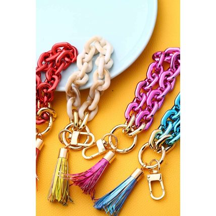 Festival Fuchsia Chain Design Tassel Key Ring
