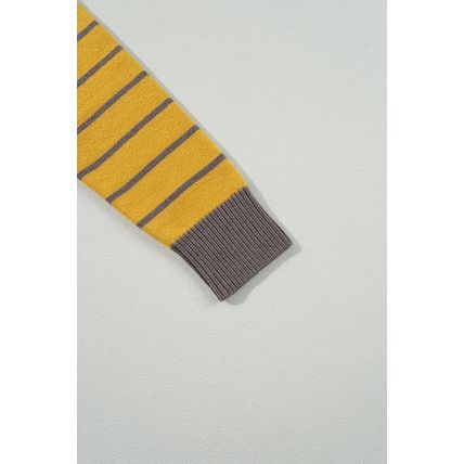 Yellow Stripe Daisy Floral Knitted Round Neck Sweater
