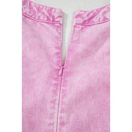 Bonbon Mineral Wash Pleated Bust V Neck Sleeveless Denim Romper