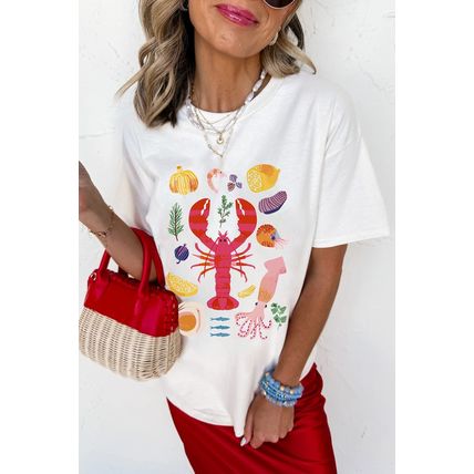 White Crawfish Food Ingredient Graphic Crewneck Tee