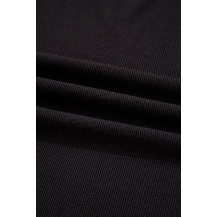 Black Polka Dot Mesh Puff Sleeve Patchwork Ribbed Square Neck Slim Top