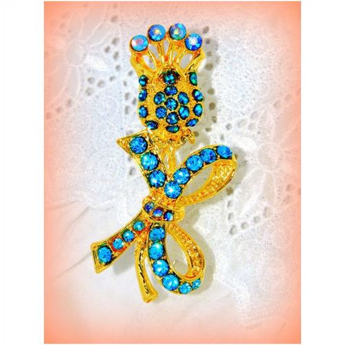 Blue Crystal Celtic Thistle Gold Plated Brooch Jumper Clasp Pin Jewellery 403