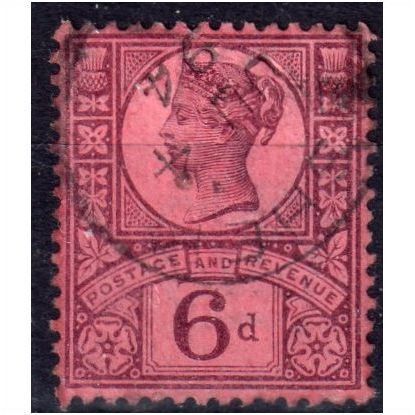 1887 Jubilee sg208 6d purple/rose-red CDS V/ F used