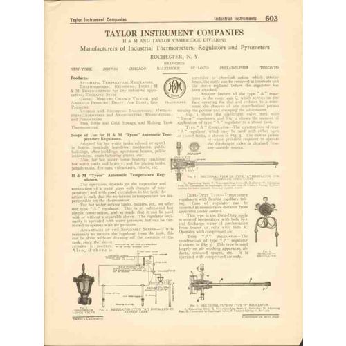 taylor instrument companies 1916 thermometer regulator vintage catalog