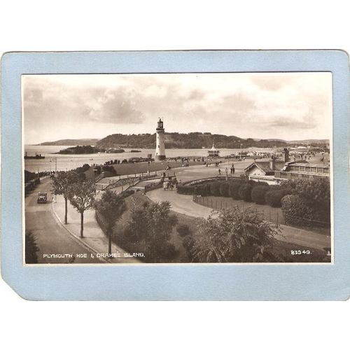 ENG England Lighthouse Postcard Plymouth Hoe & Drake's Island Real Photo P~994