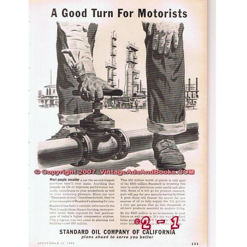 STANDARD OIL COMPANY OF CALIFORNIA 1955 good turn motorists vintage ad