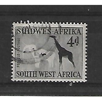 SouthWestAfrica.SG157 4d "White Elephant&Giraffe" (rock painting).F/Used.May21b