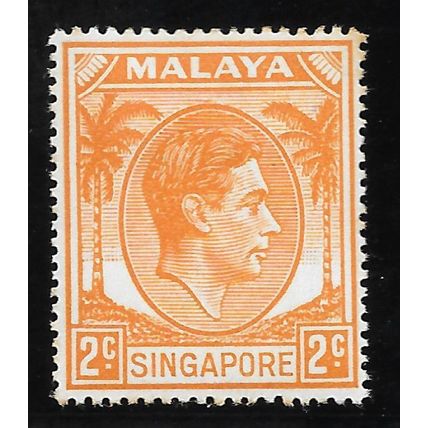 SINGAPORE MALAYA 1949 KG6 P18 2c SG17 17 SG ORANGE MINT HINGED
