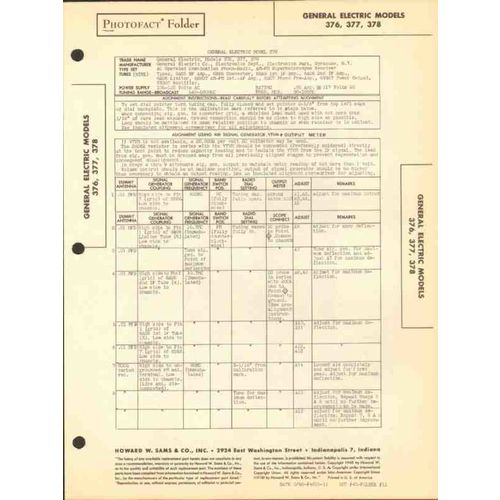 GENERAL ELECTRIC models 376 377 378 AM FM phono Sams Photofact manual