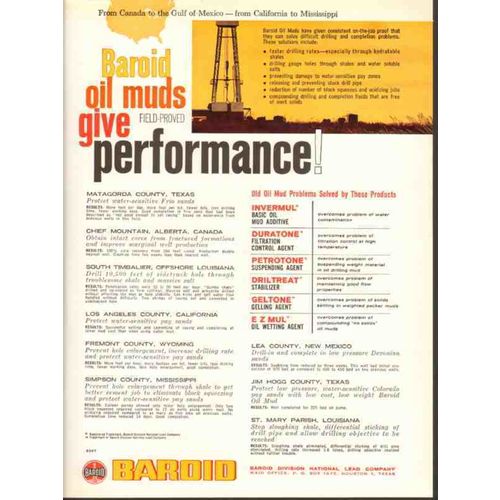 BAROID 1962 National Lead Company Oil muds give performance vintage ad