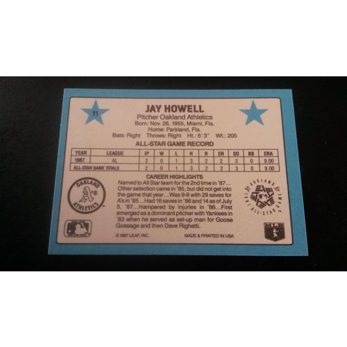 1988 Donruss All-Stars Card # 11 Jay Howell Excellent (5) Oakland Athletics