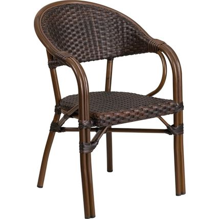 Dark Brown Rattan Restaurant Patio Dining Chair Dark Brown Bamboo Aluminum Fram