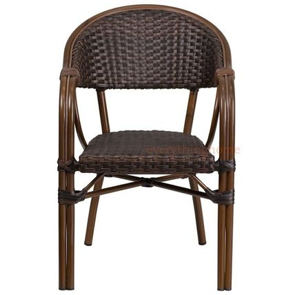 Dark Brown Rattan Restaurant Patio Dining Chair Dark Brown Bamboo Aluminum Fram
