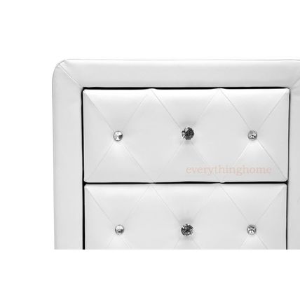Nightstand Faux Leather Crystal Tufted Foam Padded Upholst. White, Black Or Pink