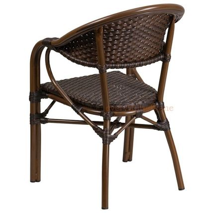 Dark Brown Rattan Restaurant Patio Dining Chair Dark Brown Bamboo Aluminum Fram