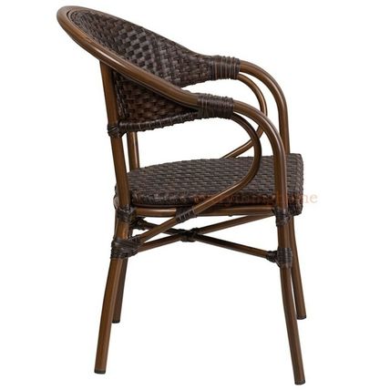 Dark Brown Rattan Restaurant Patio Dining Chair Dark Brown Bamboo Aluminum Fram