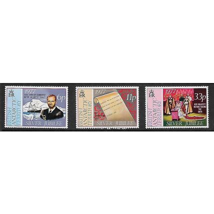 BRITISH ANTARCTIC TERR 1977 SILVER JUBILEE SET 3 VALS SG 83 / 85 M / MINT