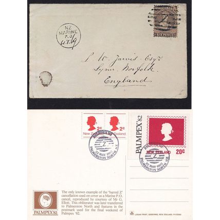 Palmpex 82 Barred Z Cancellation Stamp 2x Postcard New Zealand FDC