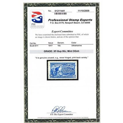 E11, Mint XF/Superb NH 10¢ "PINK BACK" PSE Graded 95J Jumbo * Stuart Katz