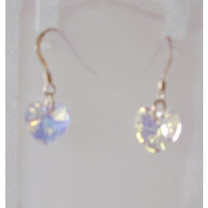 Vintage 925 Earrings Aurora Borealis Crystal Heart Drop Pierced Retro 1970's