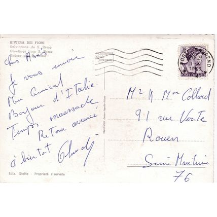 San Remo Italy Multiview Postcard posted 1965 creased