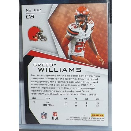 2019 Panini Rookies & Stars GREEDY WILLIAMS (Browns) Rookie Card #162