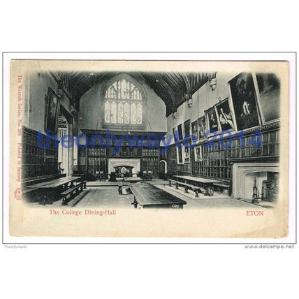 College Dining Hall, Eton, Bucks, England, 1900/10s?, Postcard