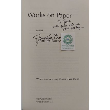 RARE SIGNED POETRY CHAPBOOK WORKS ON PAPER by JENNIFER BARBER
