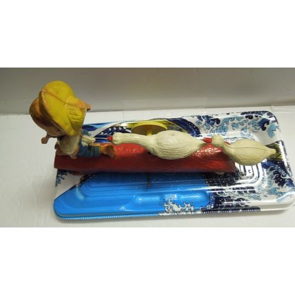 Vintage Plastic Toy "Goose Boy" Farm Boy & Goose on log A RIEVO Product USA