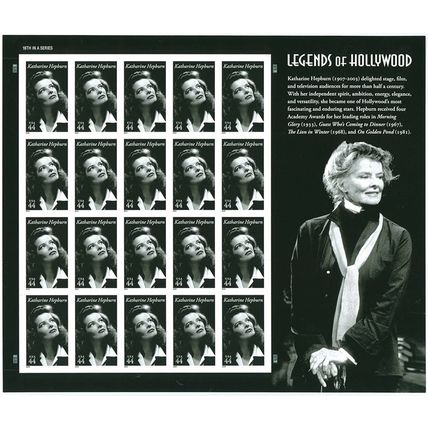 Katharine Hepburn Legends of Hollywood Sheet of Twenty 44 Cent Stamps Scott 4461