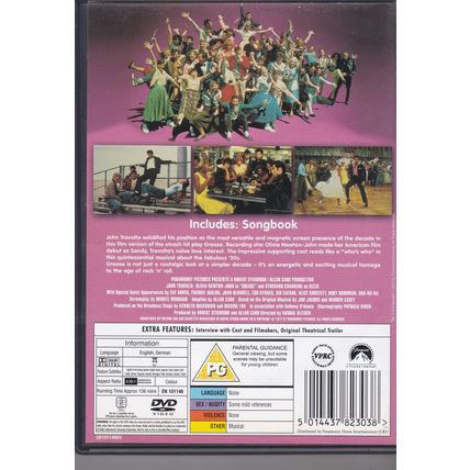 Grease. DVD. Includes Songbook.
