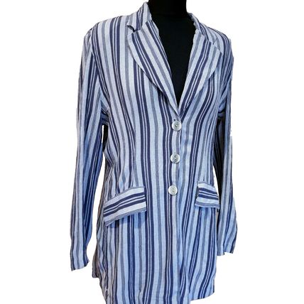 Luisa Calvino Jacket Collezione Blue Grey Stripes Vintage Blazer 10 UK