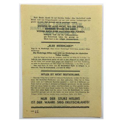 Original WW2 Russian/Soviet Air Drop Leaflet. - Code 2566. - 1943.