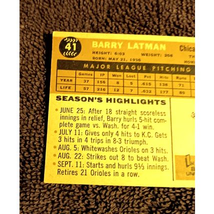 1960 Topps # 41 RC Barry Latman Chicago White Sox Pitcher 3.5 VG+ Condition
