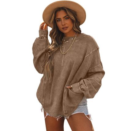 Khaki Exposed Seam Twist Open Back Oversized Sweatshirt