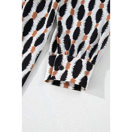 Apricot Geometric Print Collared V Neck Plus Size Mini Dress