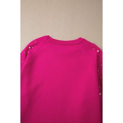 Strawberry Pink Pearled Decor Raglan Sleeve Plus Size Sweater